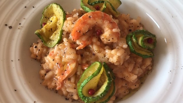 Risoto de camarão com abobrinha