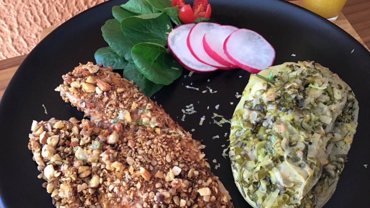 Peixe com crosta de Dukkah